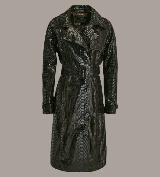 Suede Trench with Foil Snake Print
